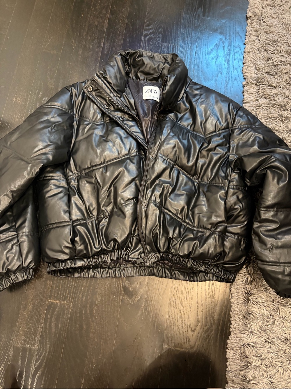 Zara Black Shiny Cropped Puffer Jacket